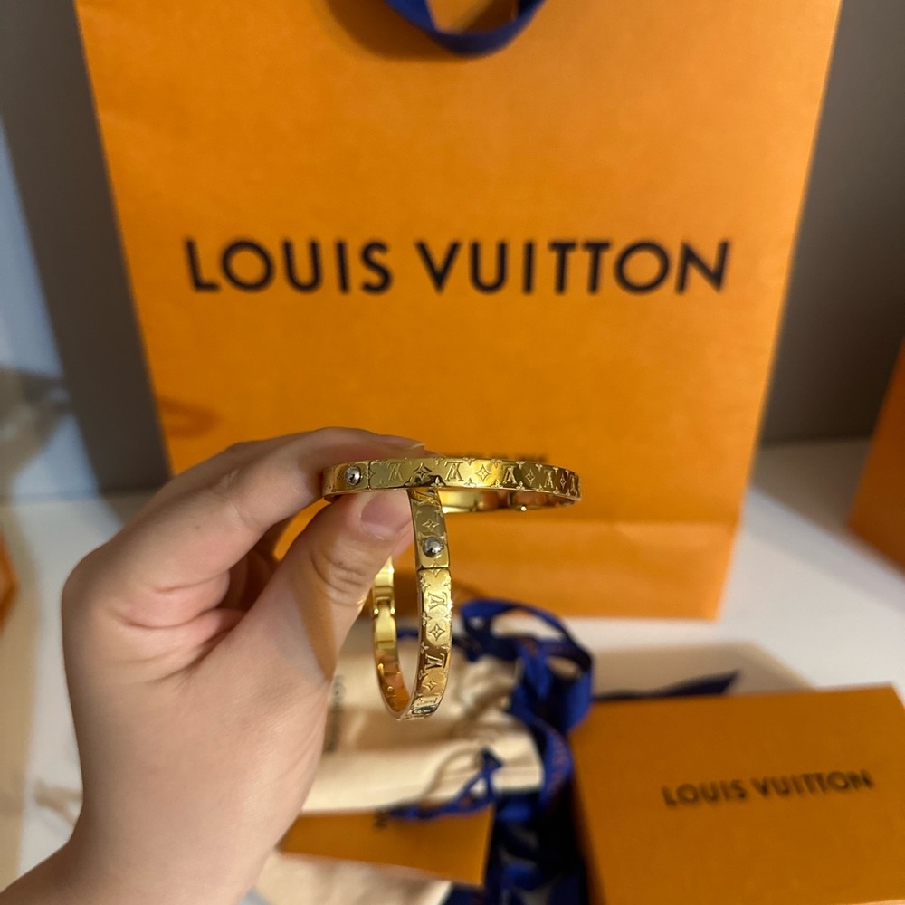 Louis Vuitton Gold Monogram Engraved Bangle Bracelet - Picture 2 of 6